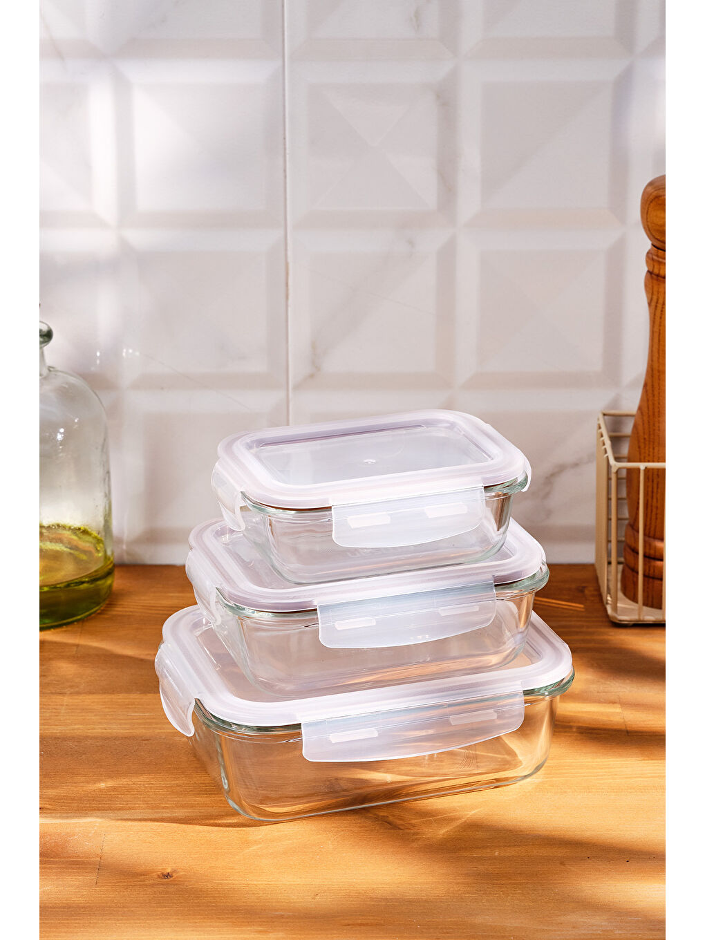 Renksiz Lina Borosilikat 3'lü Saklama Kabı-5