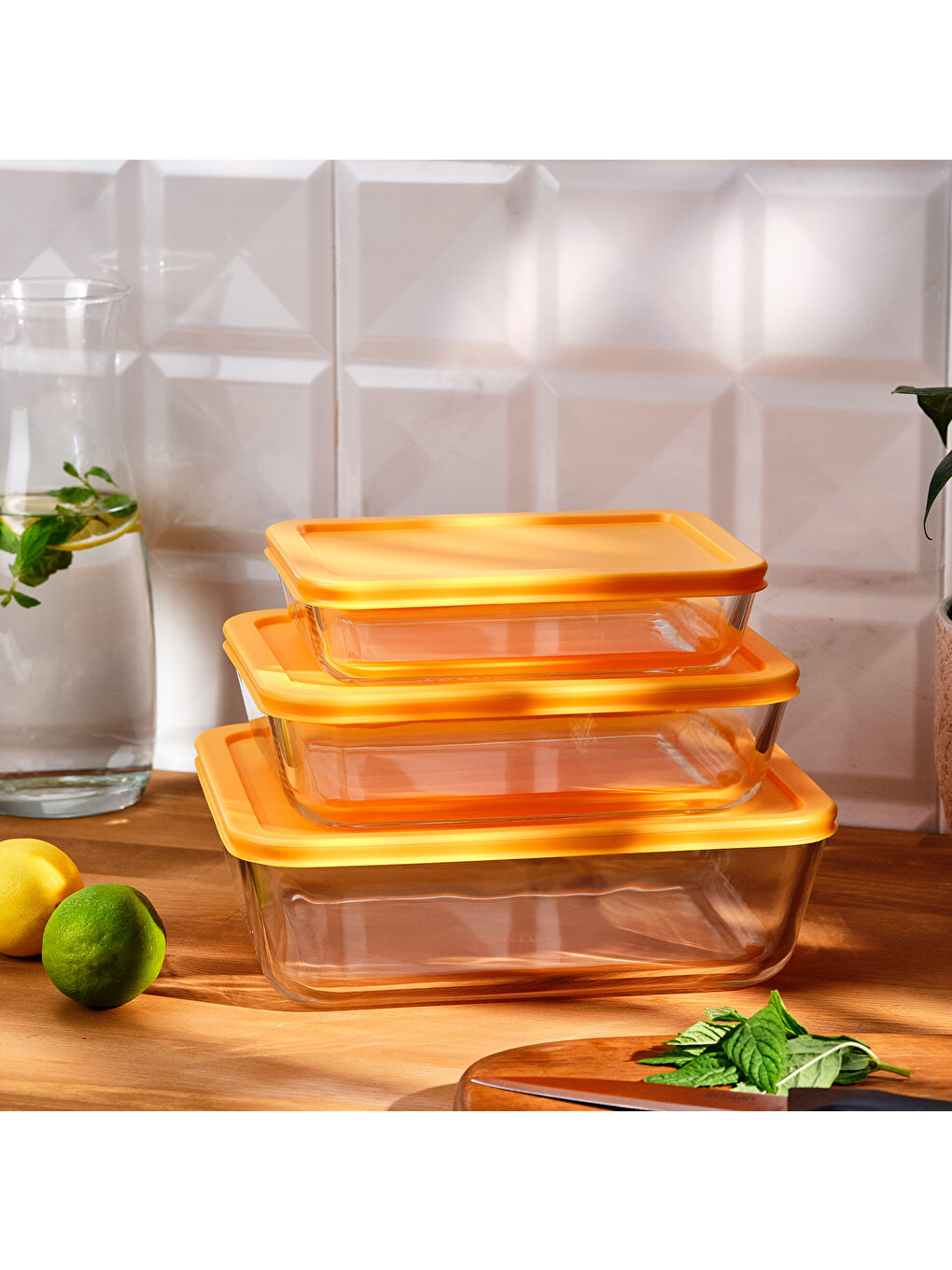 Turuncu Daisy 3'lü Borosilikat Saklama Kabı-6