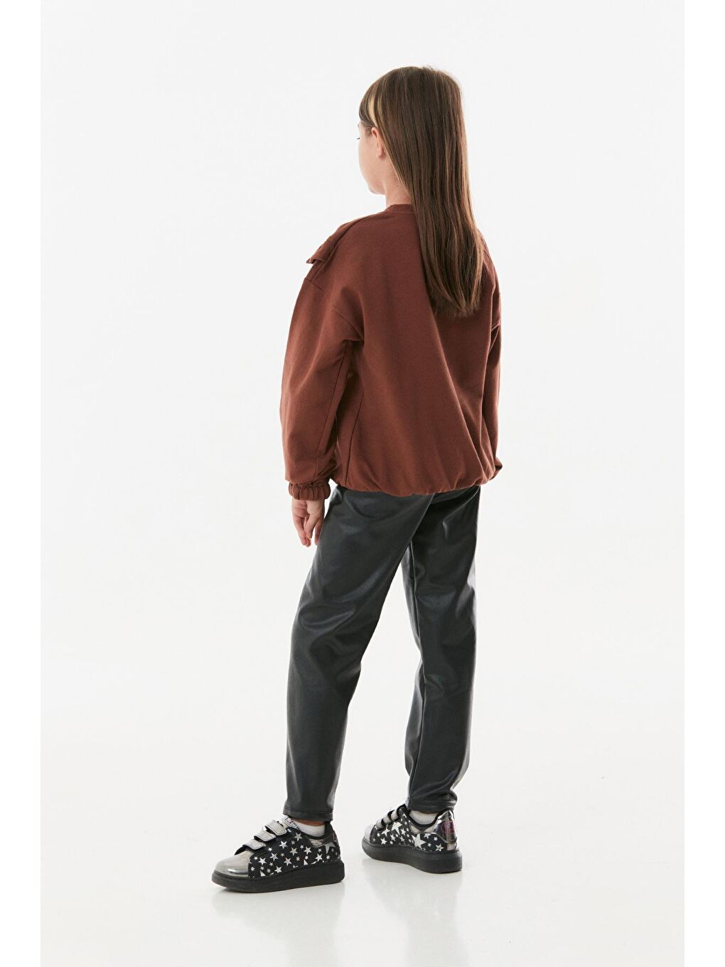 Kahverengi Suni Deri Fırfırlı Kız Çocuk Takım-2