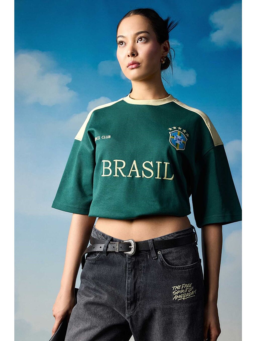 Erkek Oversize Nakışlı Ülke Temalı Forma T-Shirt Yeşil-2