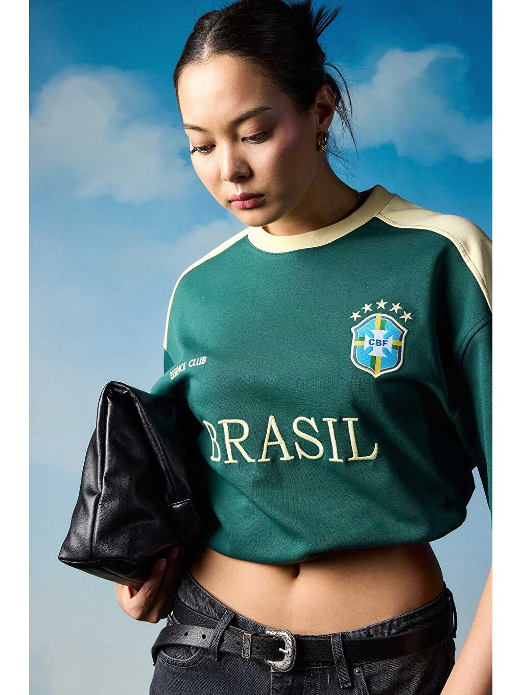 Erkek Oversize Nakışlı Ülke Temalı Forma T-Shirt Yeşil-3