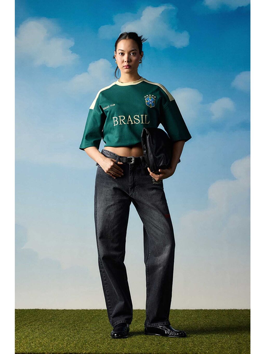 Erkek Oversize Nakışlı Ülke Temalı Forma T-Shirt Yeşil-4