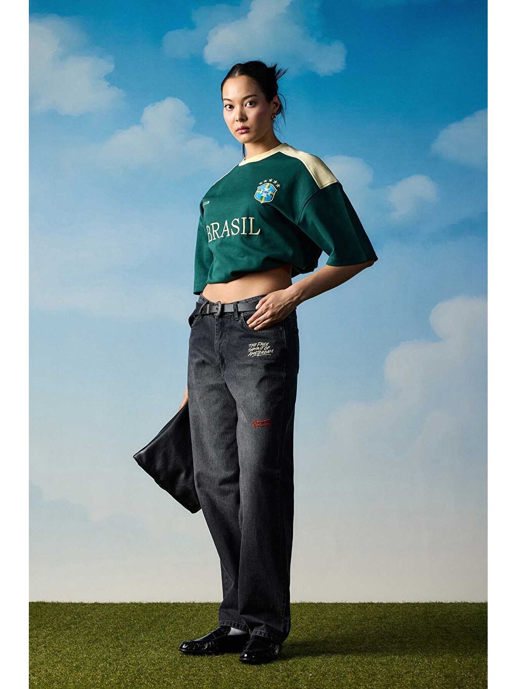 Erkek Oversize Nakışlı Ülke Temalı Forma T-Shirt Yeşil-5