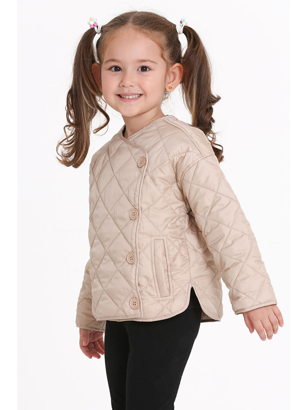 Kız Çocuk Bej Kruvaze Kapama Kapitone Mevsimlik 1-6 Yaş Mont - 23237-2-2
