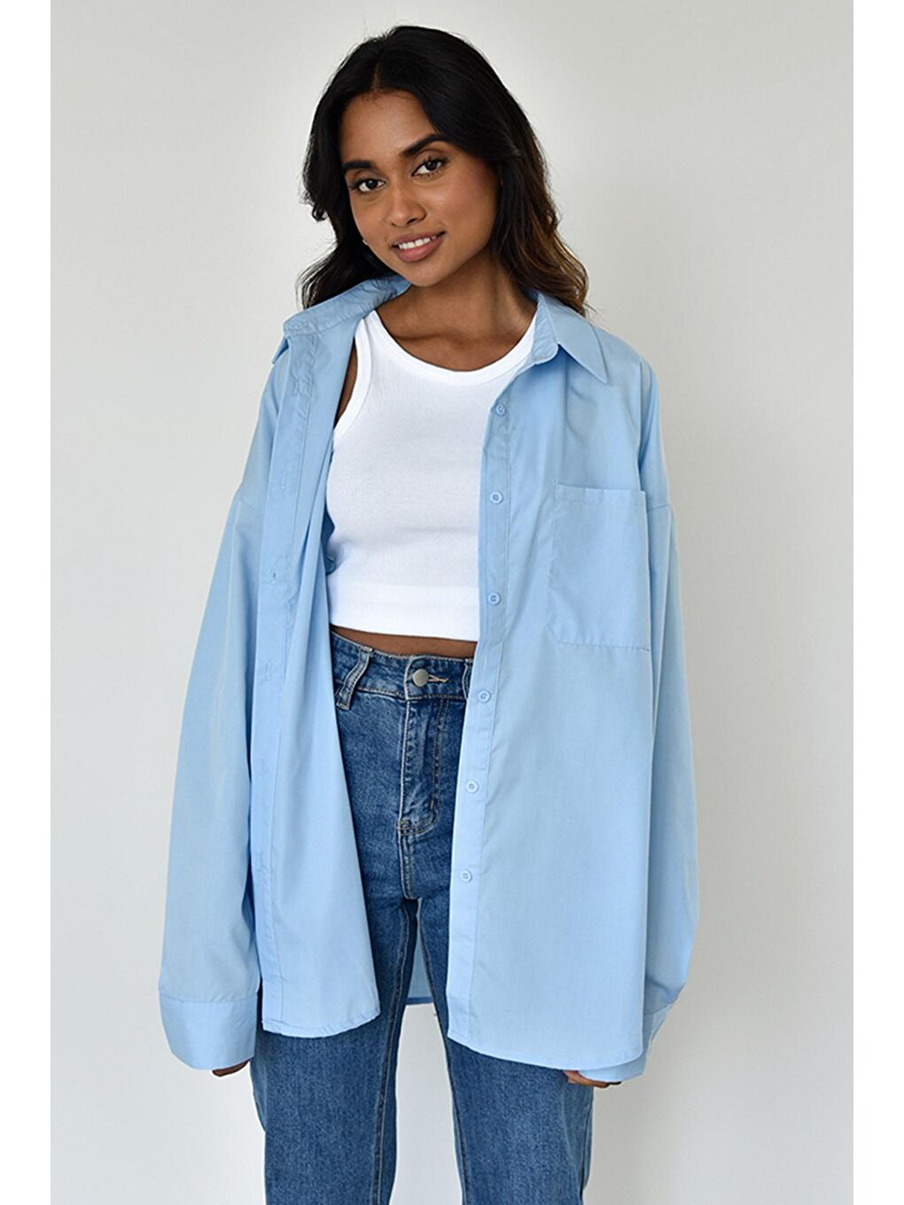 Mavi Oversize Basic Cepli Poplin Gömlek MG1530