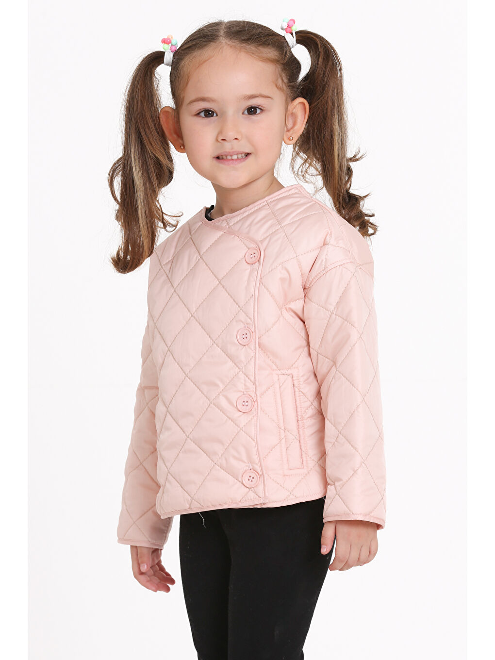 Pembe Kız Çocuk Pudra Kruvaze Kapama Kapitone Mevsimlik 1-6 Yaş Mont - 23237-1-1