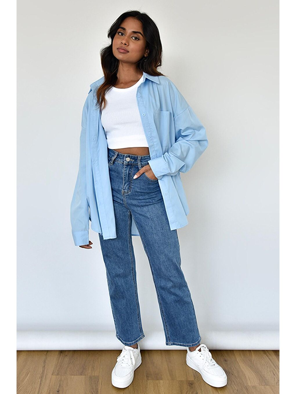 Mavi Oversize Basic Cepli Poplin Gömlek MG1530-1