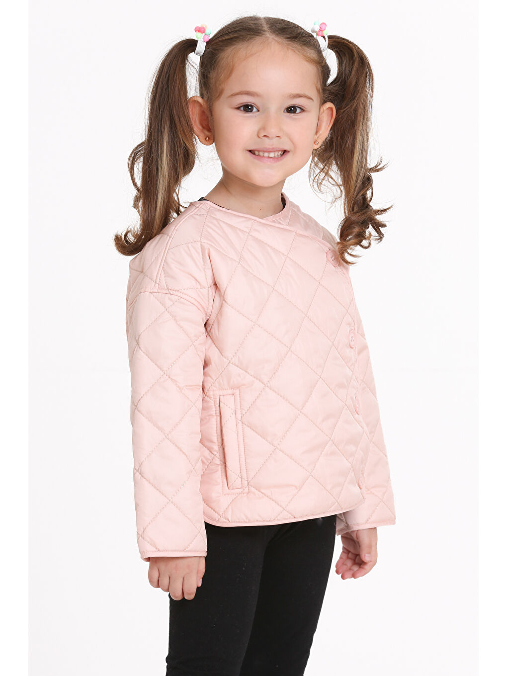Pembe Kız Çocuk Pudra Kruvaze Kapama Kapitone Mevsimlik 1-6 Yaş Mont - 23237-1-2