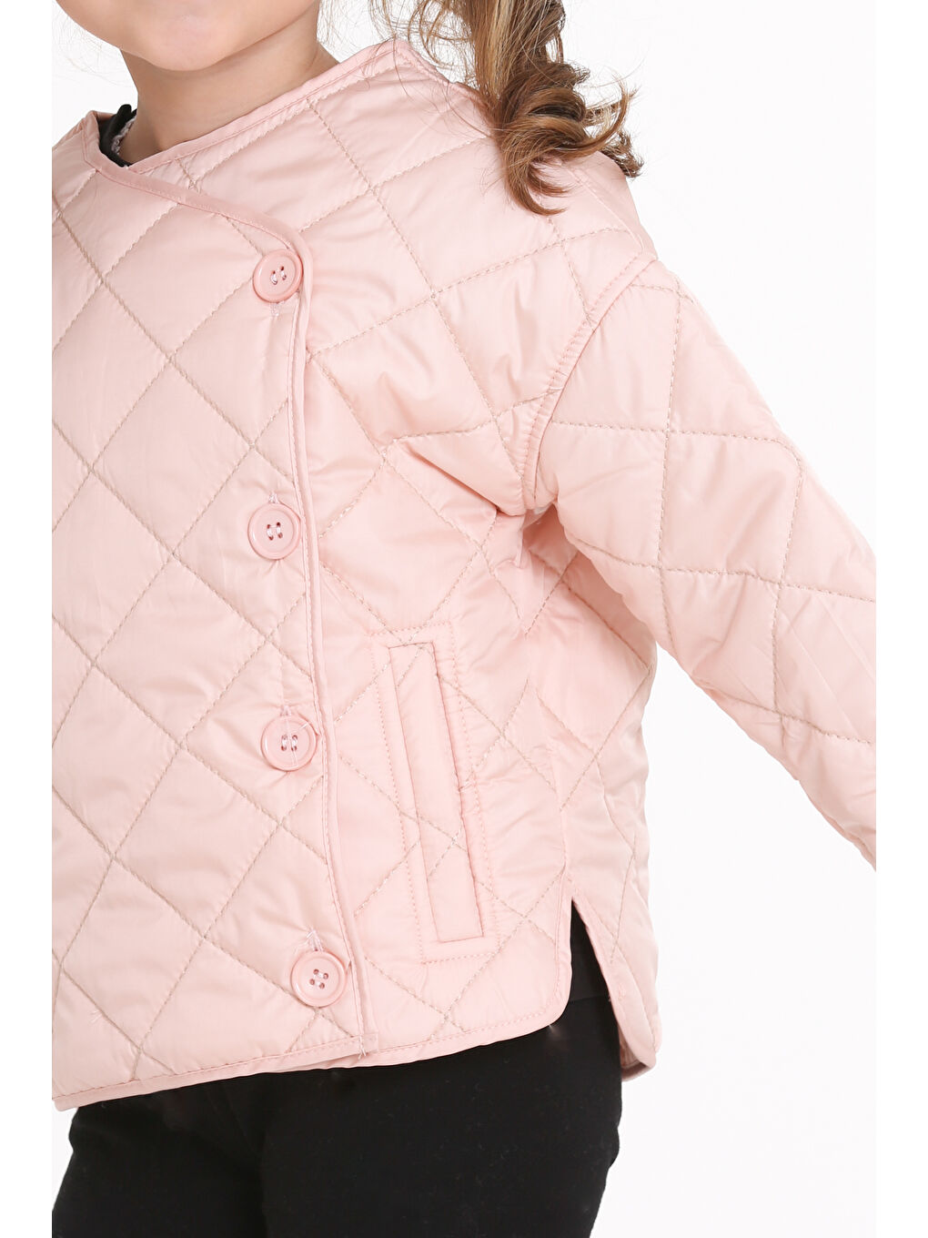 Pembe Kız Çocuk Pudra Kruvaze Kapama Kapitone Mevsimlik 1-6 Yaş Mont - 23237-1-3