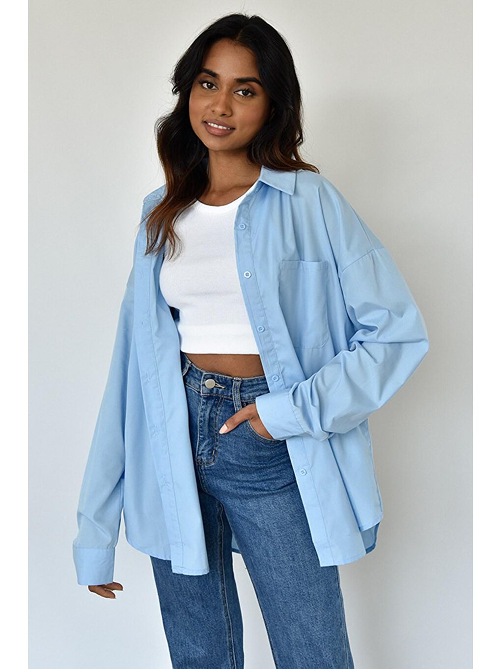 Mavi Oversize Basic Cepli Poplin Gömlek MG1530-3