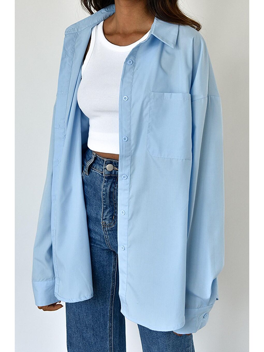 Mavi Oversize Basic Cepli Poplin Gömlek MG1530-4