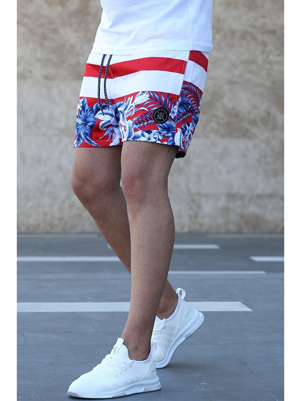 Çizgili Desenli Kırmızı Deniz Şortu 2953