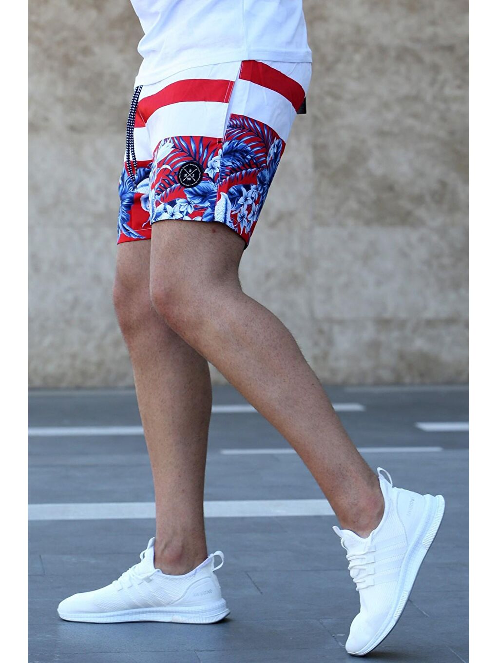 Çizgili Desenli Kırmızı Deniz Şortu 2953-2