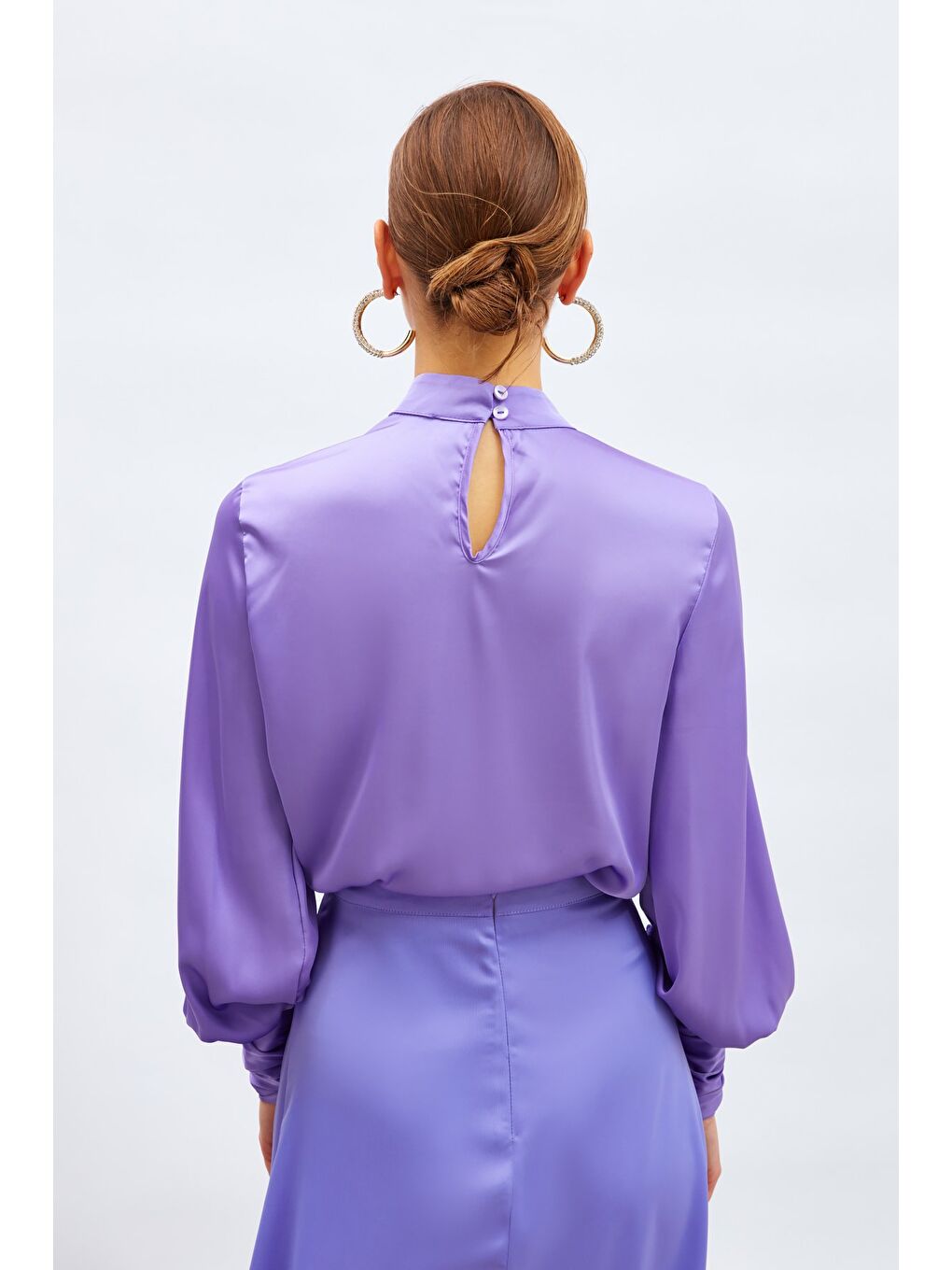 Drape Detaylı Bodysuit Bluz - Lila-6