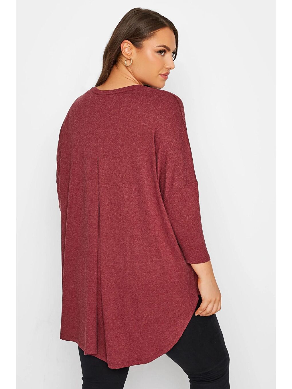 Bordo Büyük Beden Yıldız Taş İşleme Detaylı Bisiklet Yaka Yarasa Kol Bluz 300221-4