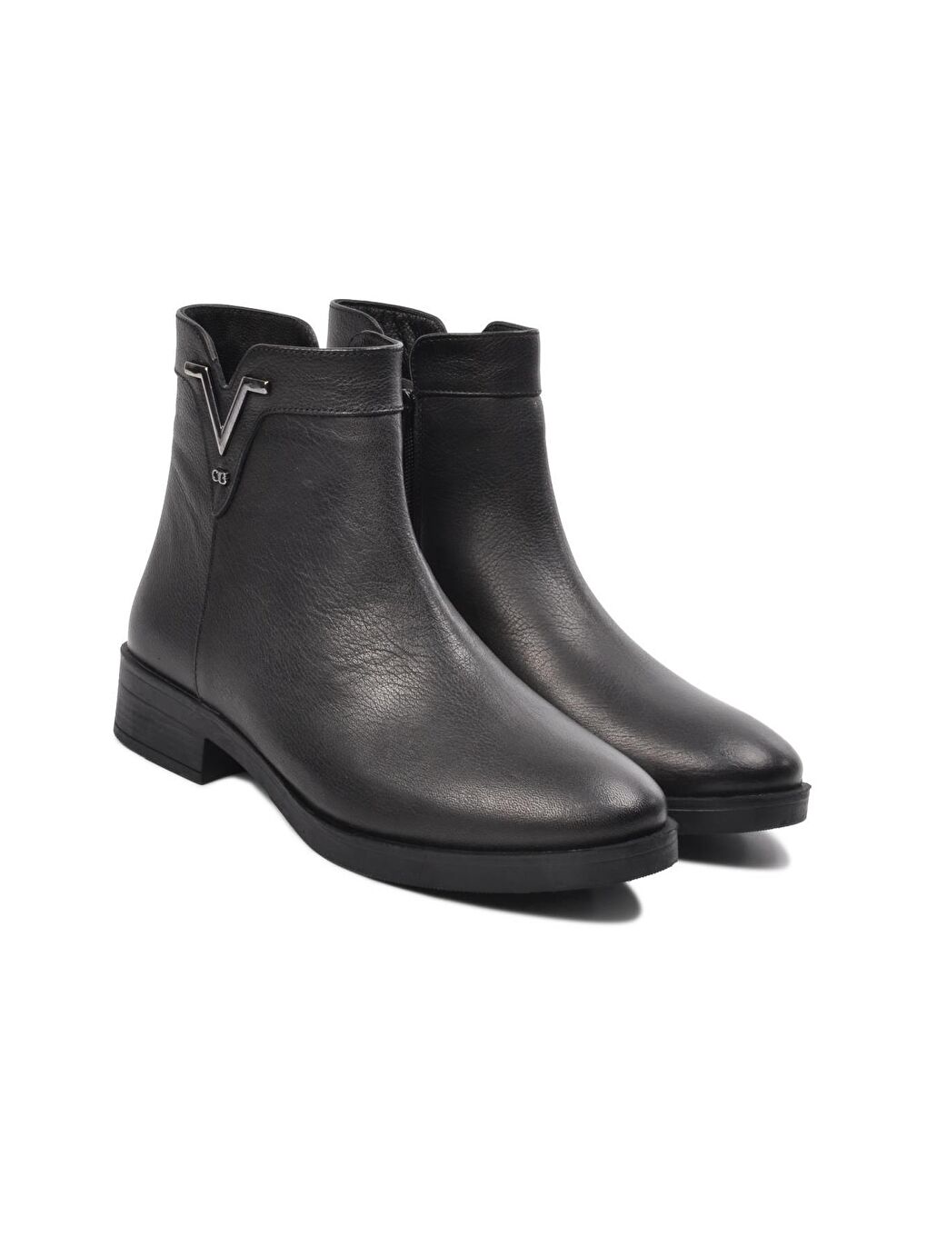 21893-1 Siyah Hakiki Deri Fermuarlı Kadın Bot-1