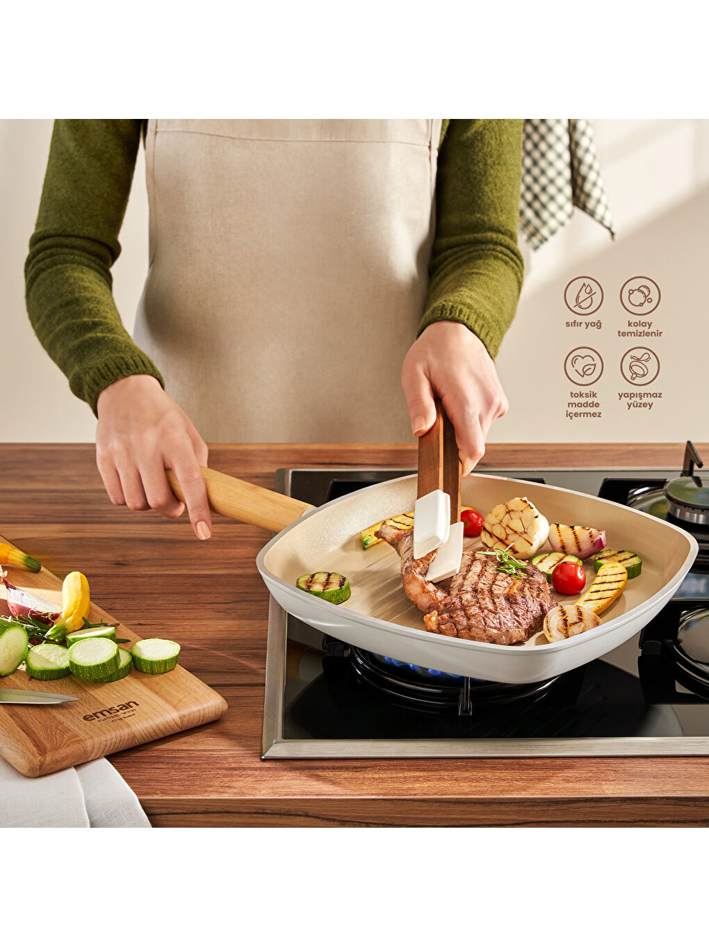 Bej Swiss Crystal Kare Tava 28 cm-7