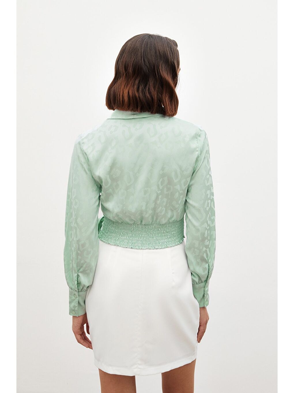 Yeşil Yan Kuşaklı Saten Bluz - Mint-6