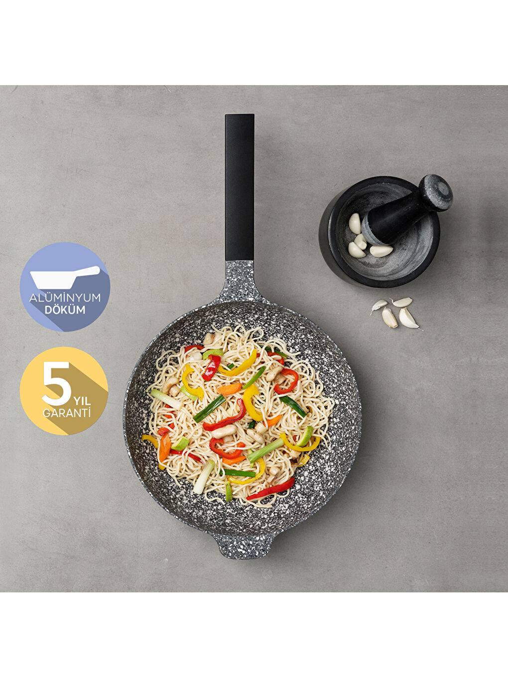 Gri Perge Döküm Wok Tava 30 cm-7