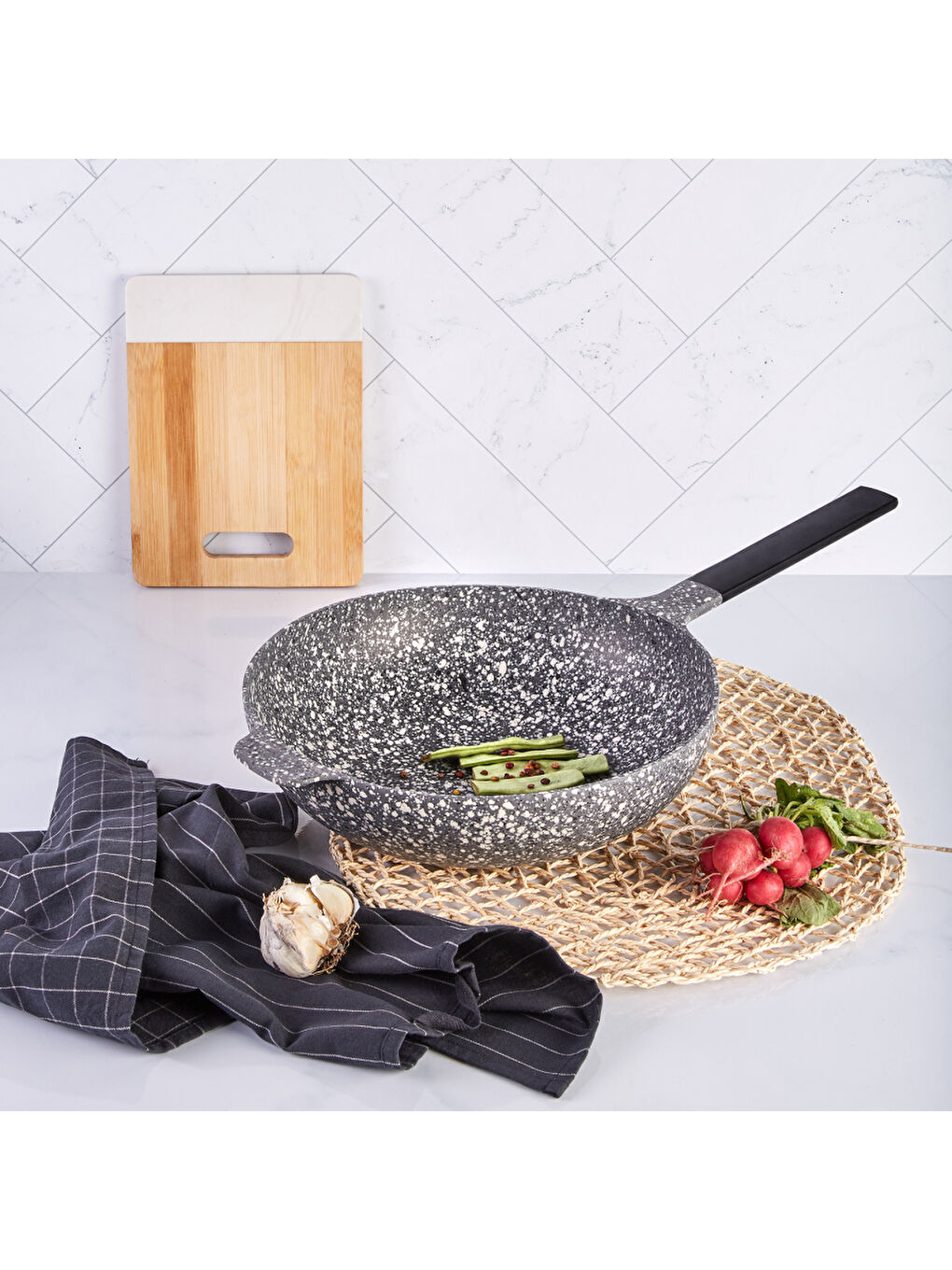 Gri Perge Döküm Wok Tava 30 cm-9