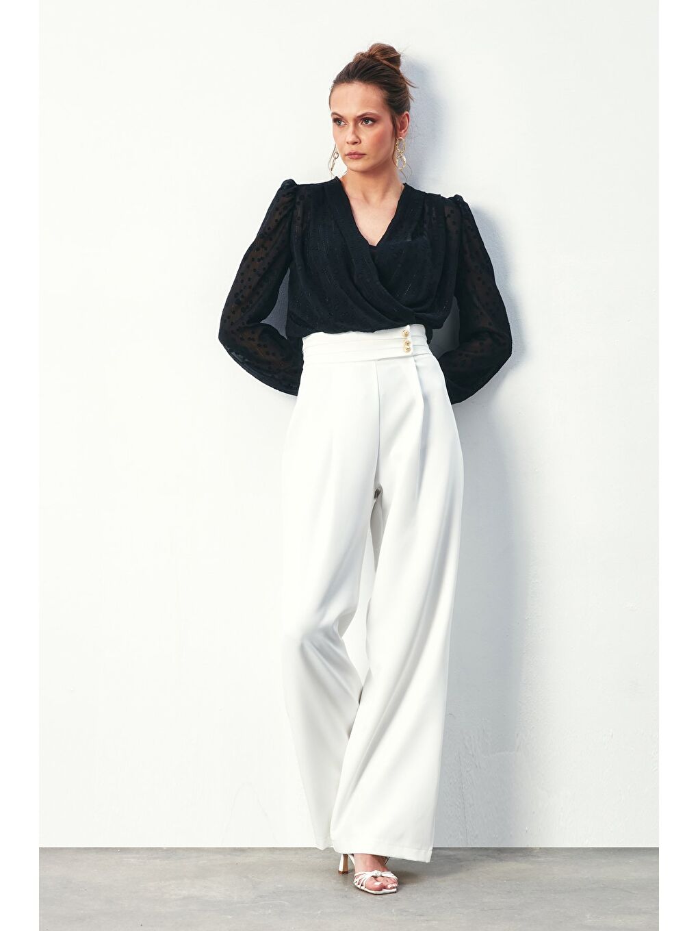 Desenli Kruvaze Bodysuit Bluz - Siyah-5