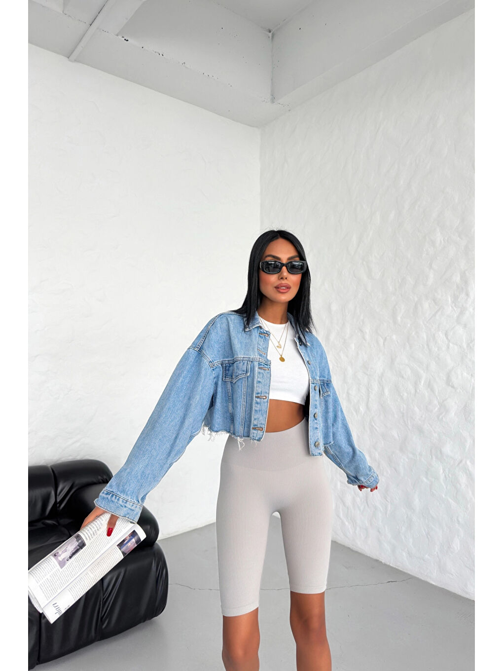 Stil Diva Gri Seamless Dikişsiz Fitilli Diz Üstü Spor Şort Tayt - 1