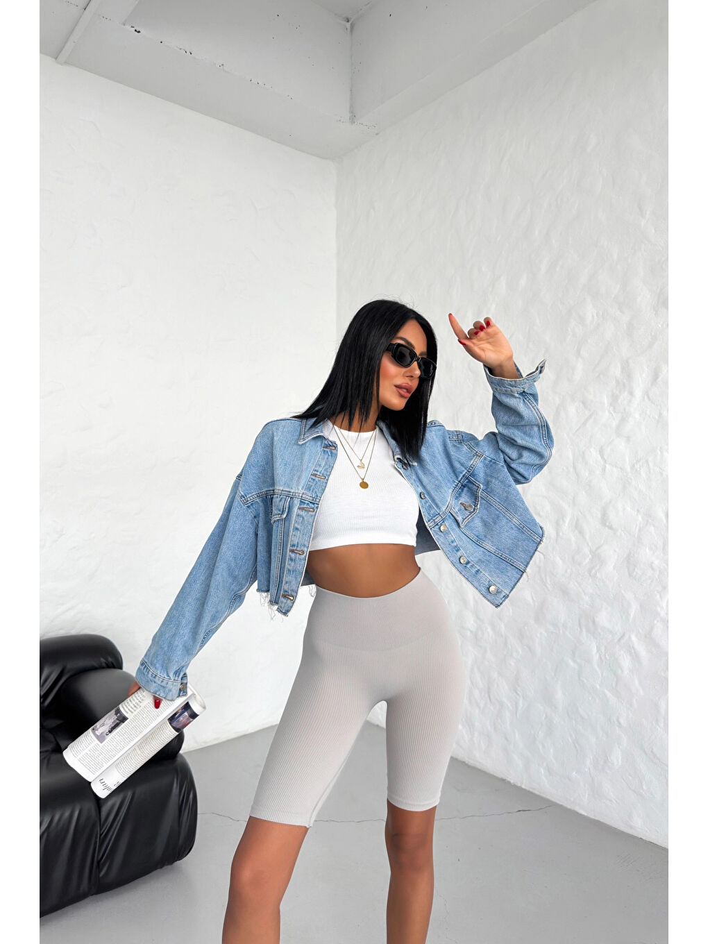 Stil Diva Gri Seamless Dikişsiz Fitilli Diz Üstü Spor Şort Tayt - 2