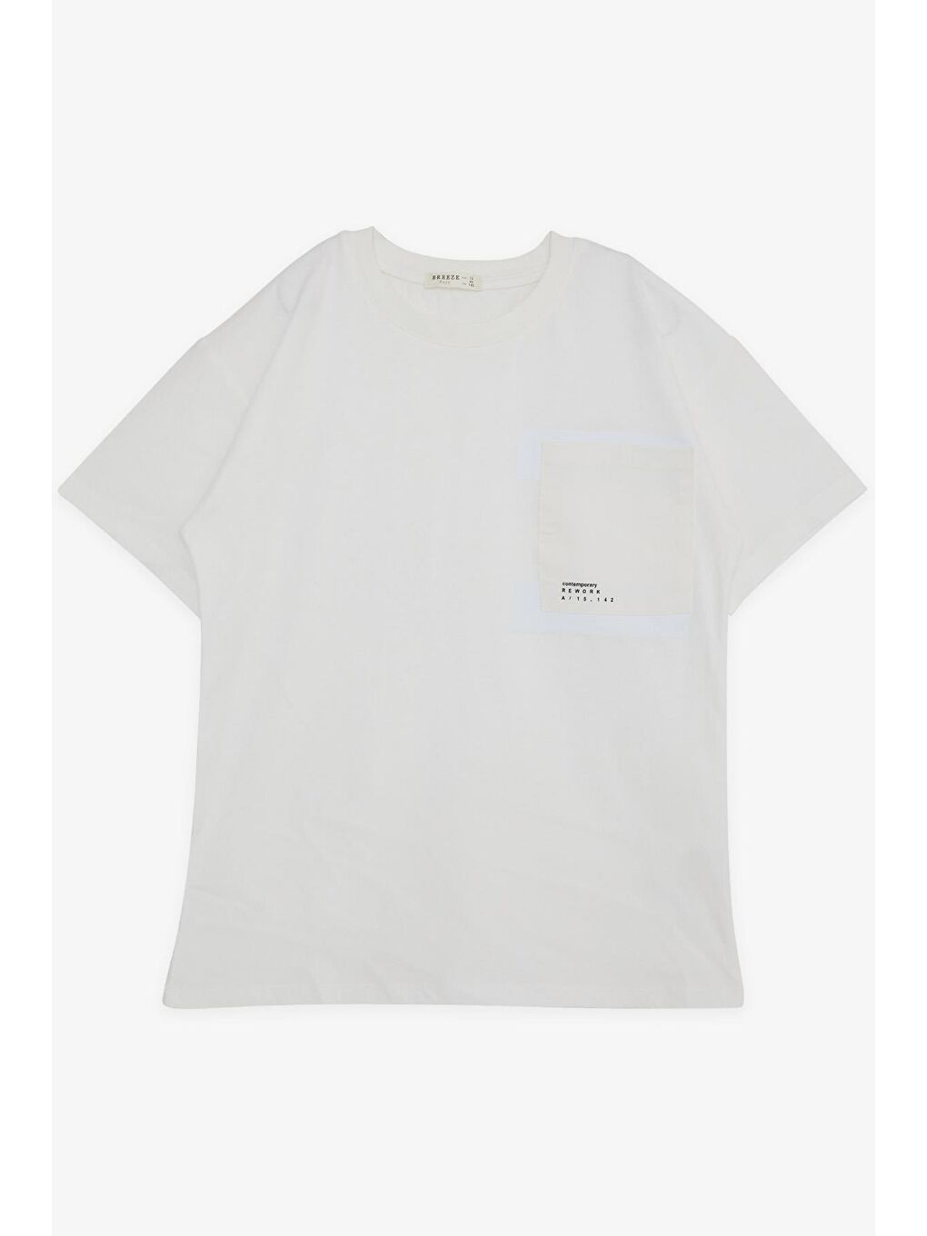 Erkek Çocuk Tişört Cepli Yazı Baskılı Ekru (9-14 Yaş)