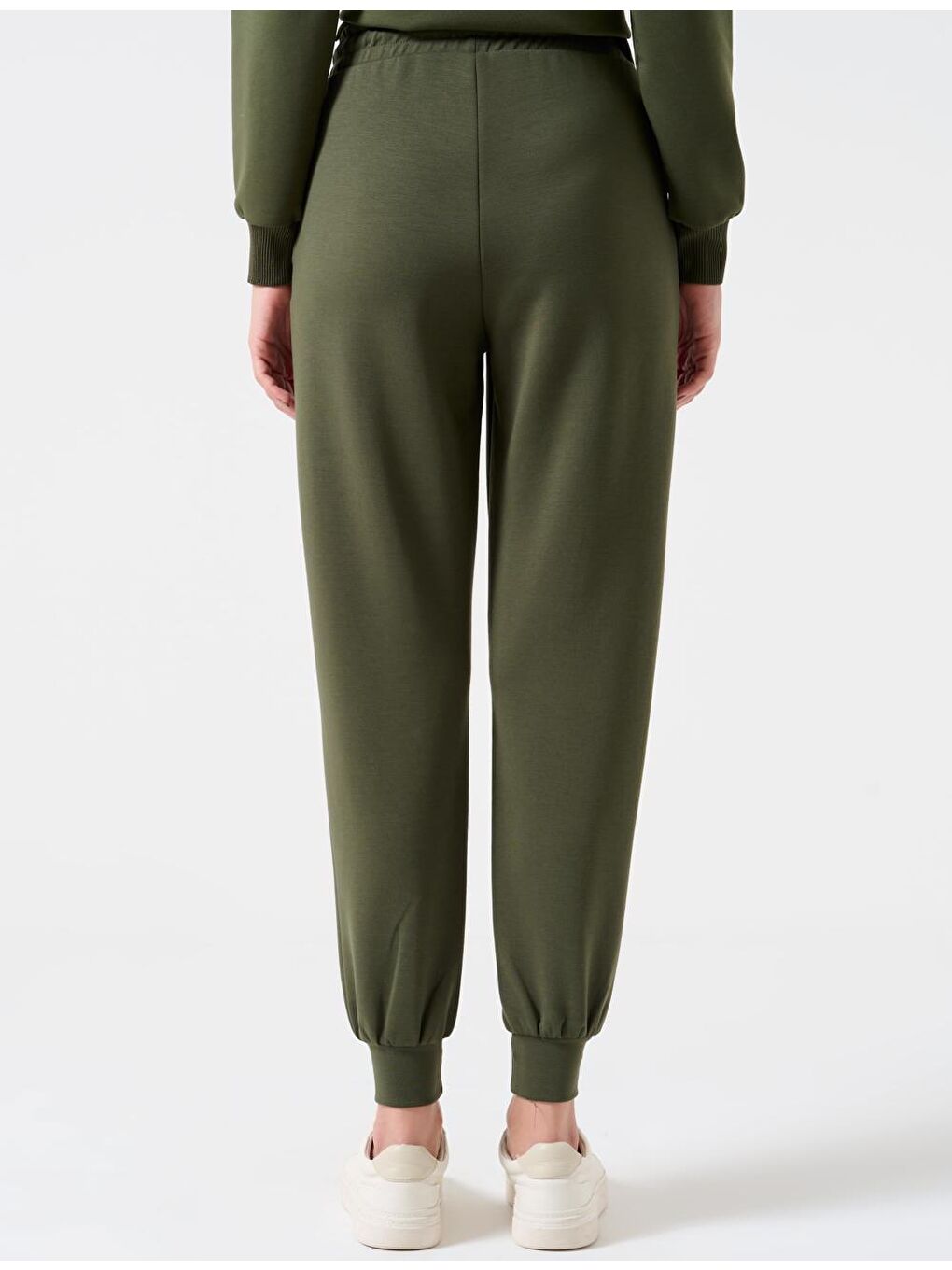 Haki Yüksek Bel Beli Bağlamalı Ribanalı Jogger Pantolon-4