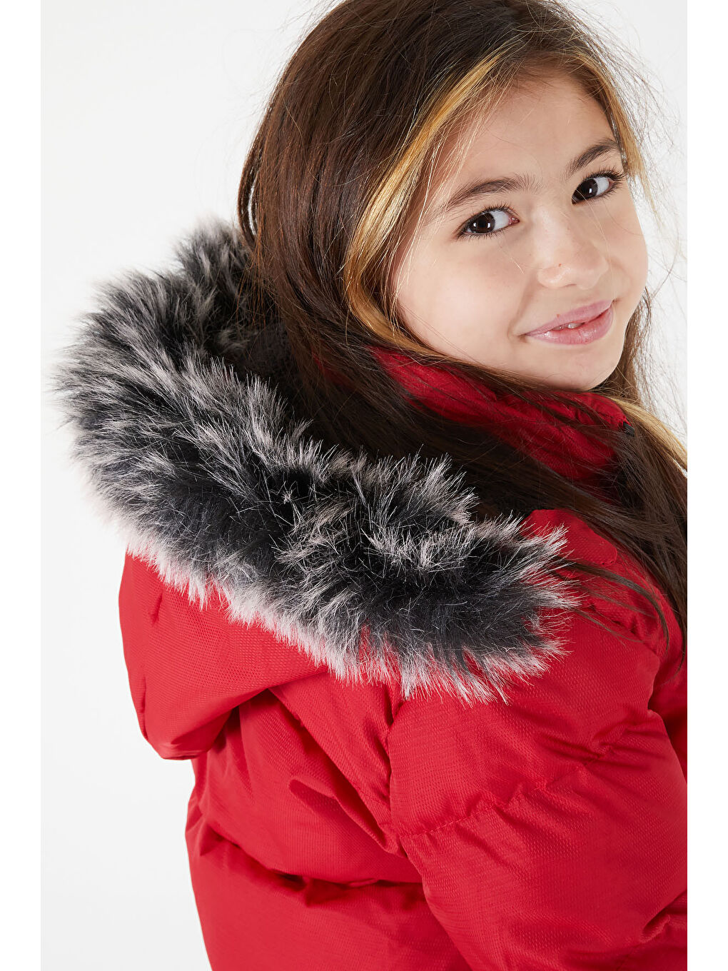 Kız Çocuk Şişme Mont Kürklü Kırmızı 15587-2