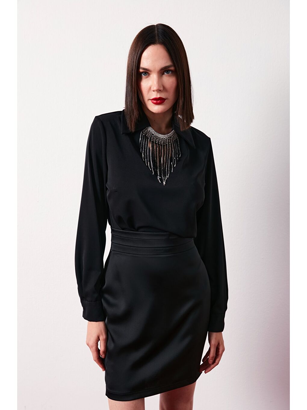 Kolyeli Salaş Bluz - Siyah-1