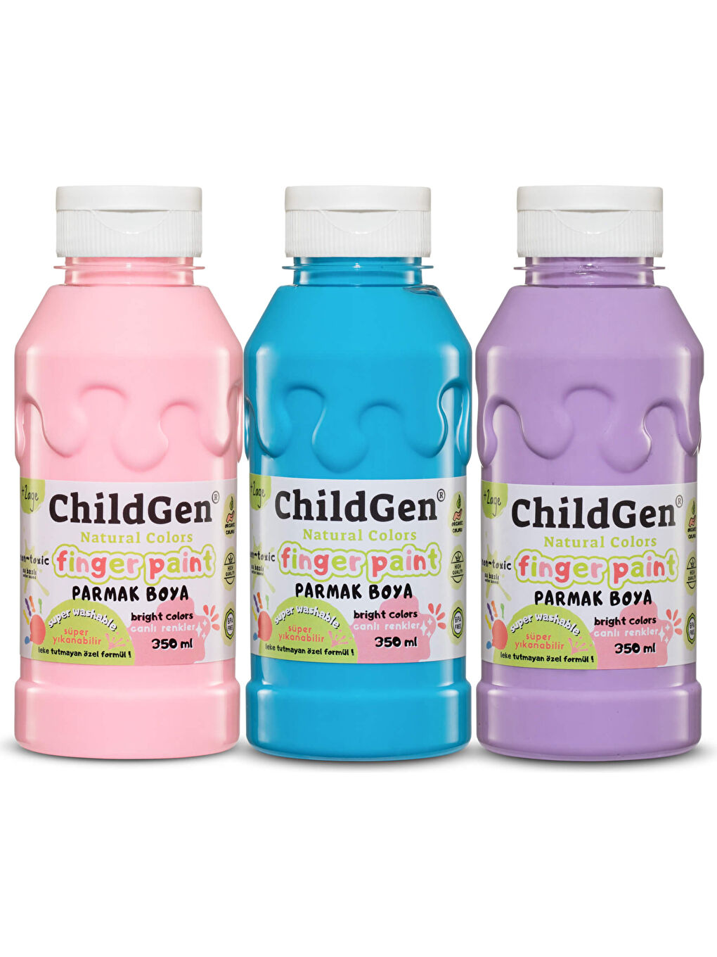 Süper Yıkanabilir 3'lü Parmak Boya Pastel Set (3x350ml) (Pembe-Mavi-Mor)