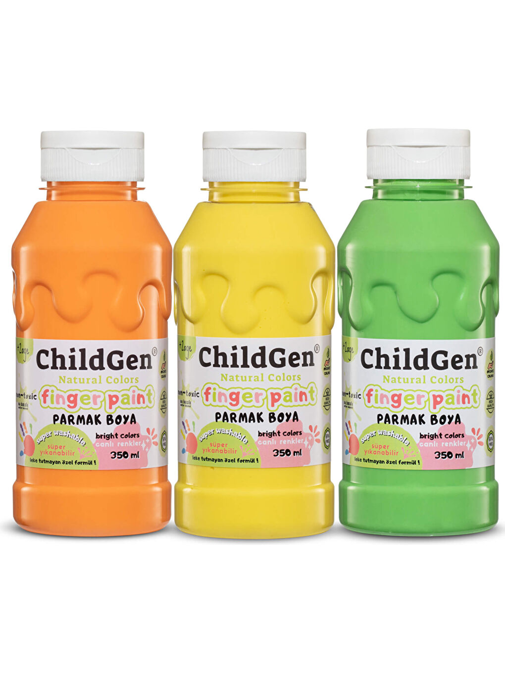 Süper Yıkanabilir 3'lü Parmak Boya Pastel Set (3x350ml) (Turuncu-Sarı-Yeşil)
