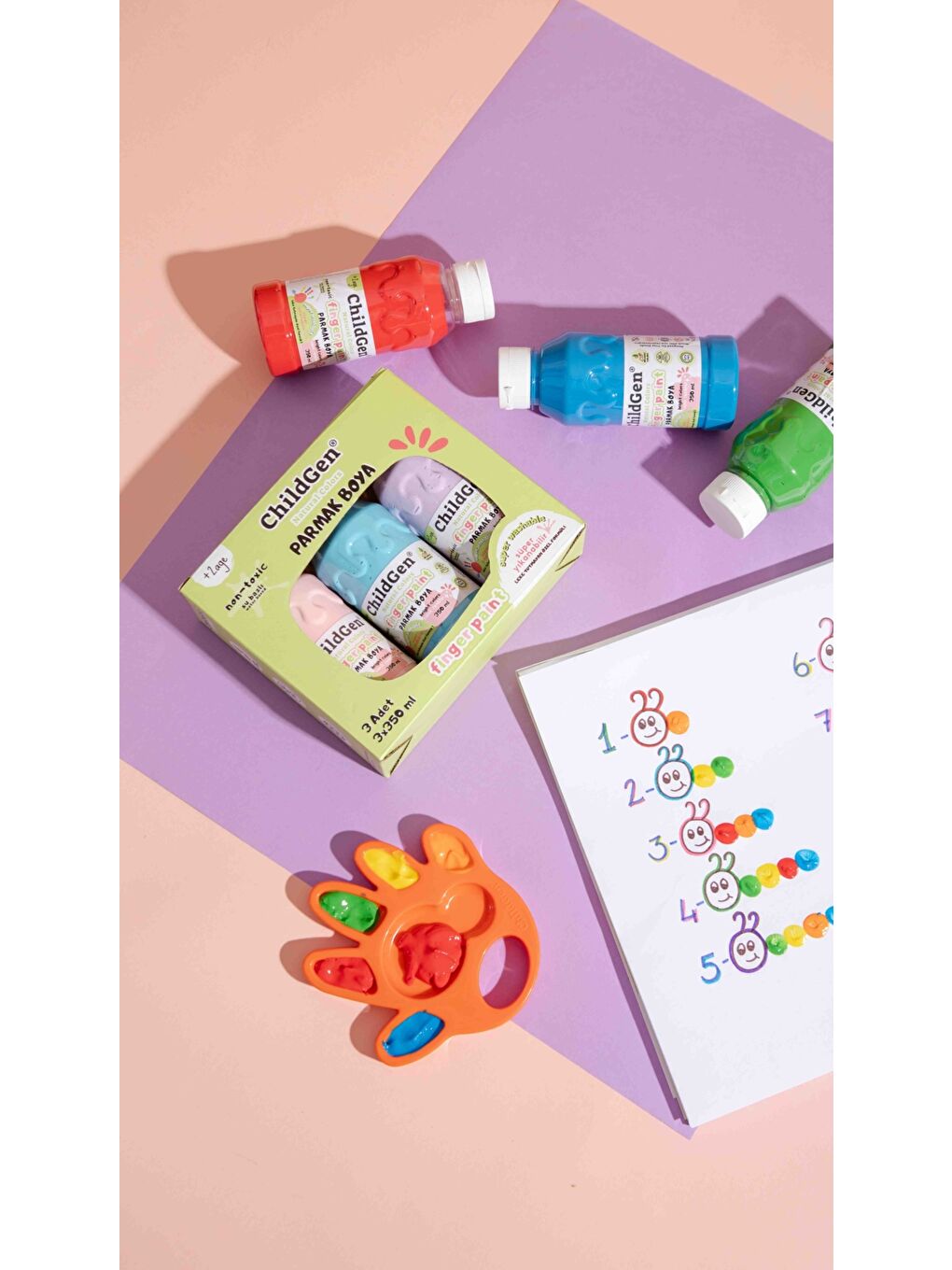 Süper Yıkanabilir 3'lü Parmak Boya Pastel Set (3x350ml) (Turuncu-Sarı-Yeşil)-1