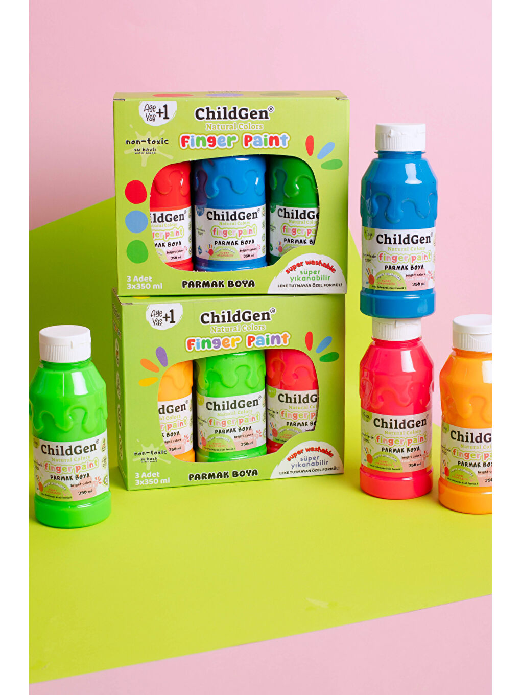 Süper Yıkanabilir 3'lü Parmak Boya Seti (3x350ml) (Mavi-Yeşil-Kırmızı)-2