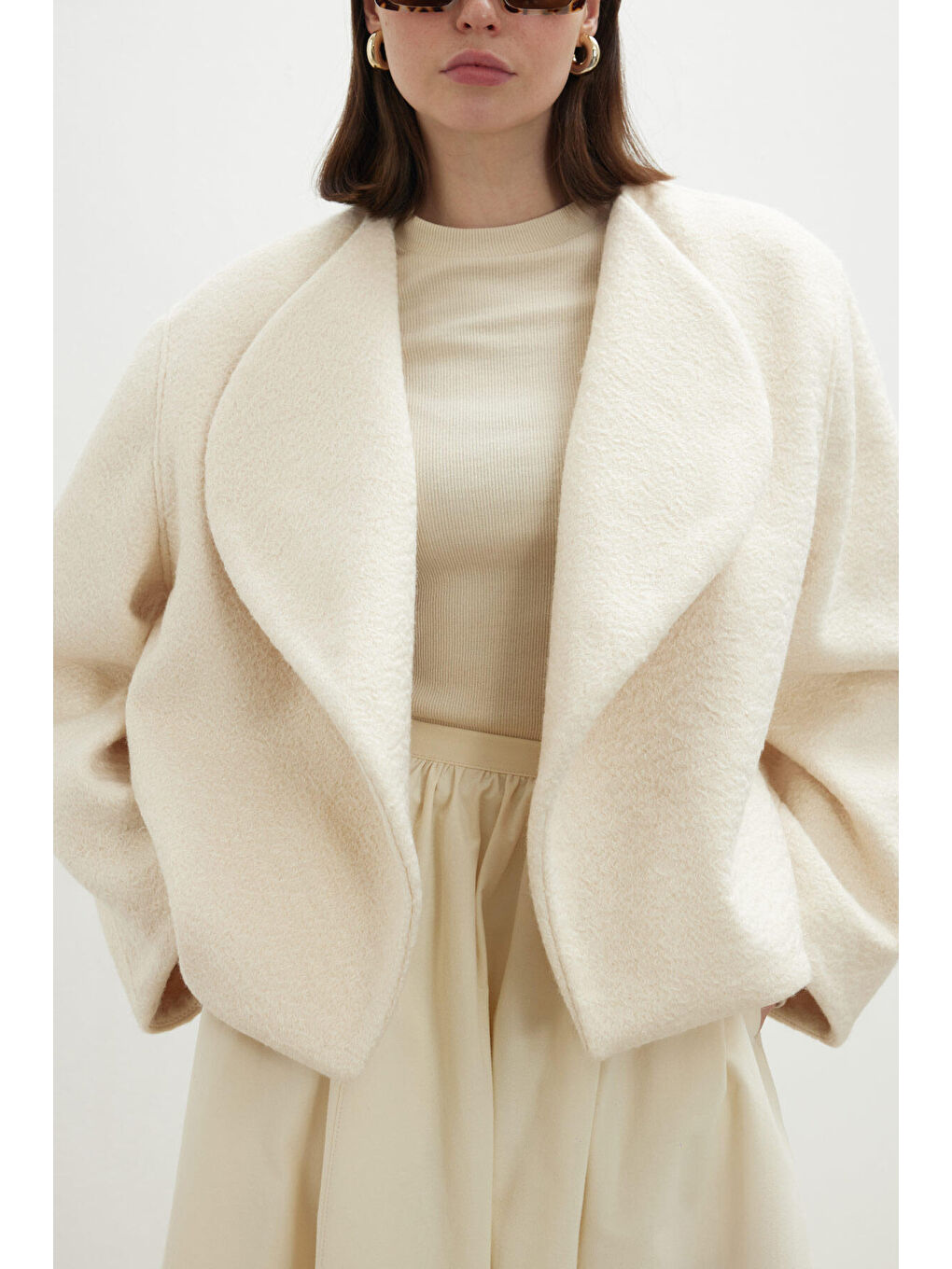 Jacqueline Kısa Kaşe Kaban Ekru-4