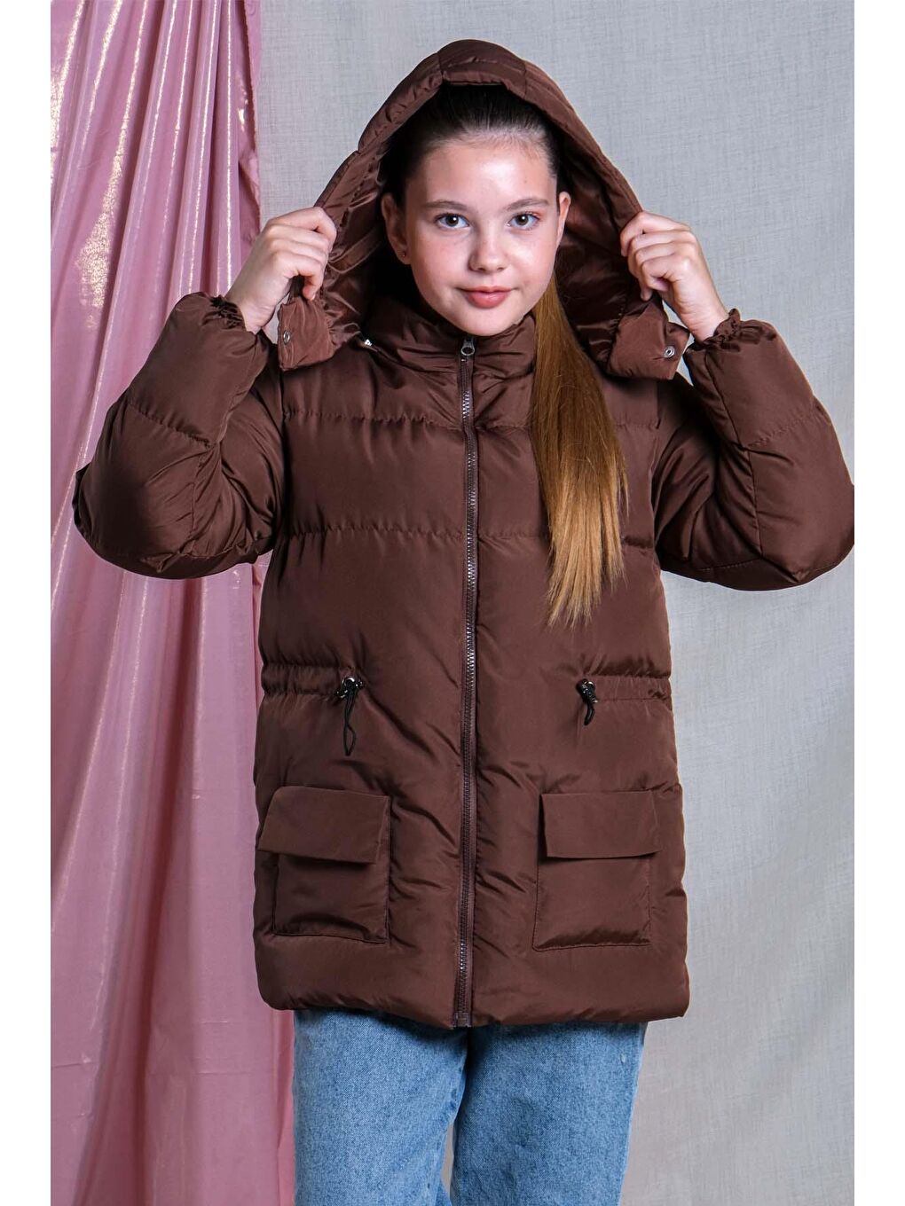 Kahverengi Kız Çocuk Yumuşak İçi Kürklü Kalın Kaban Mont KM.0023-Y-3