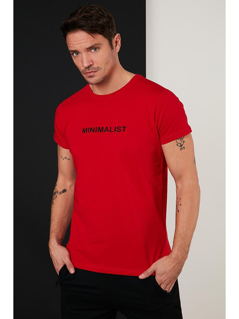 Buratti Kırmızı Baskılı % 100 Pamuk Bisiklet Yaka Slim Fit T Shirt 541MINIMALIST