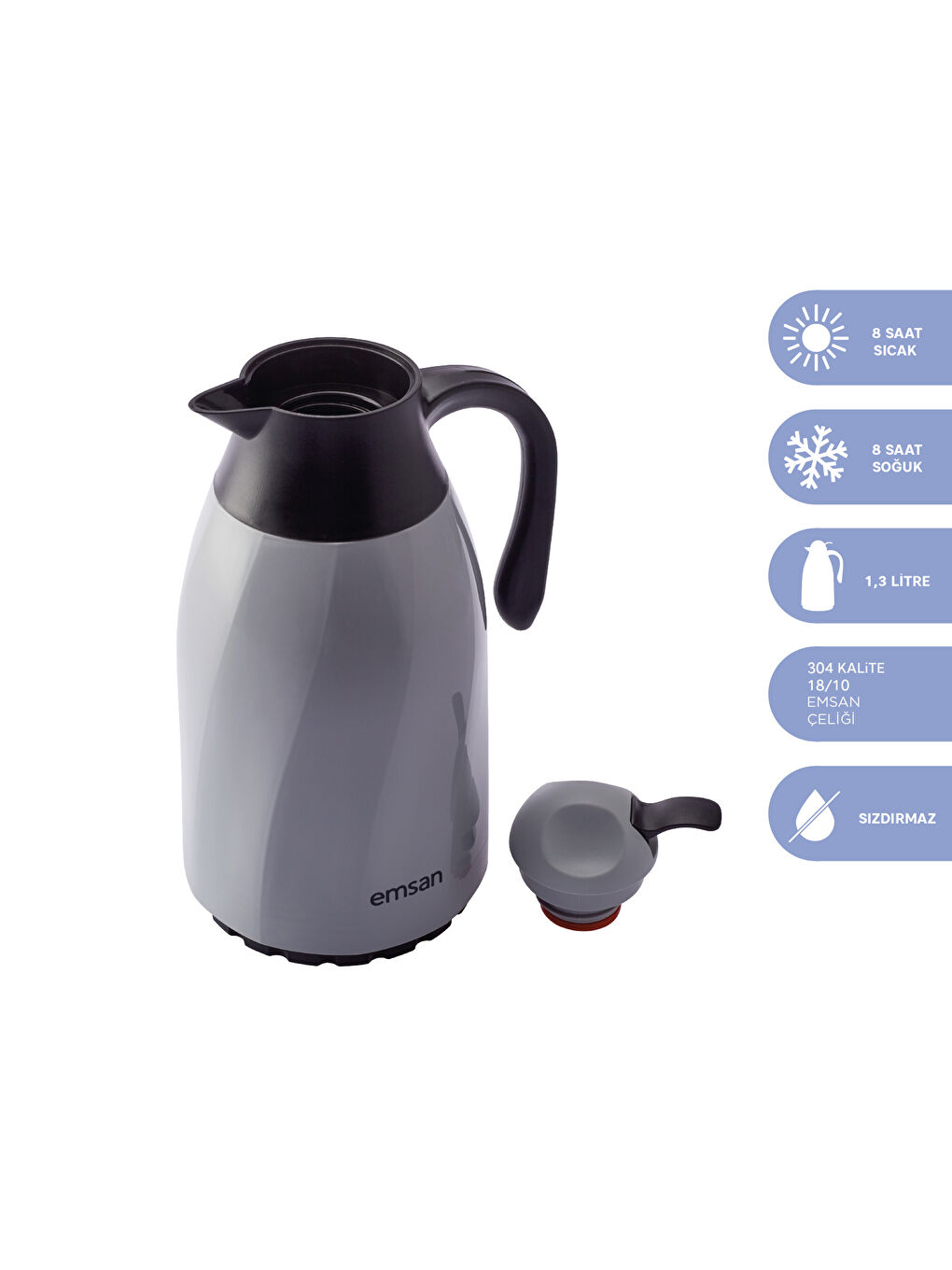 Sırça Termos 1,3 L Gri-6