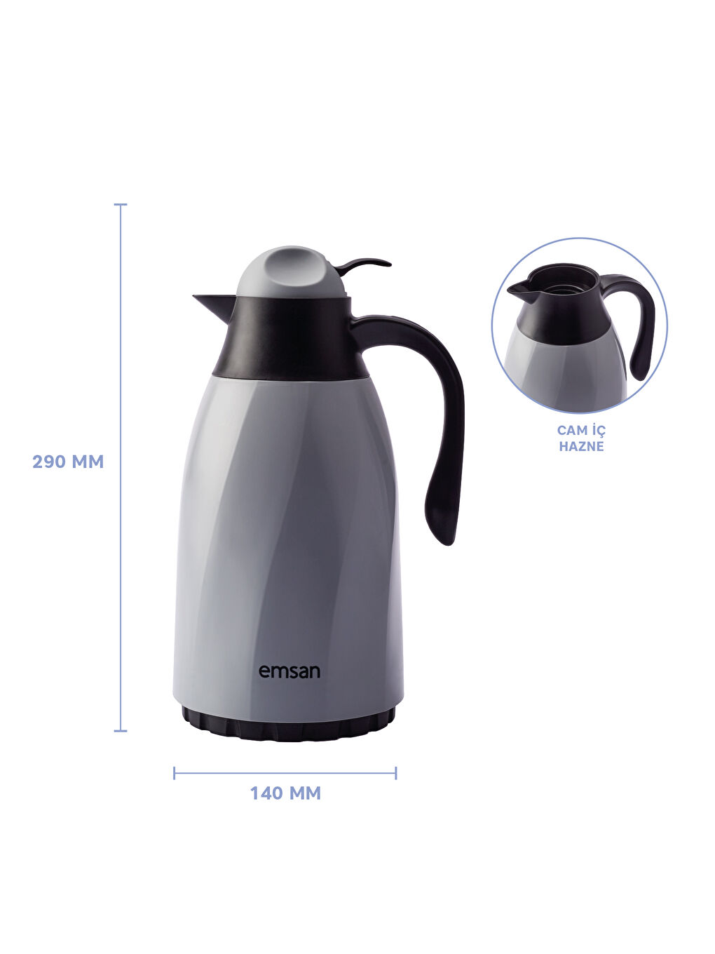 Sırça Termos 1,3 L Gri-9