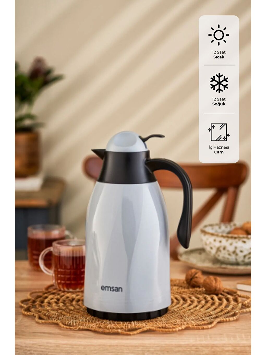 Sırça Termos 1,3 L Gri-1