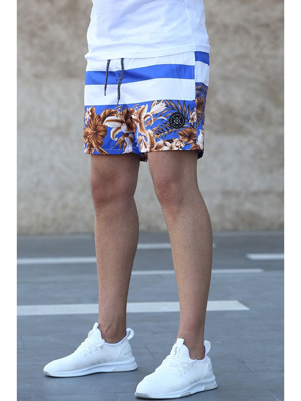 Çizgili Desenli Mavi Deniz Şortu 2953-1