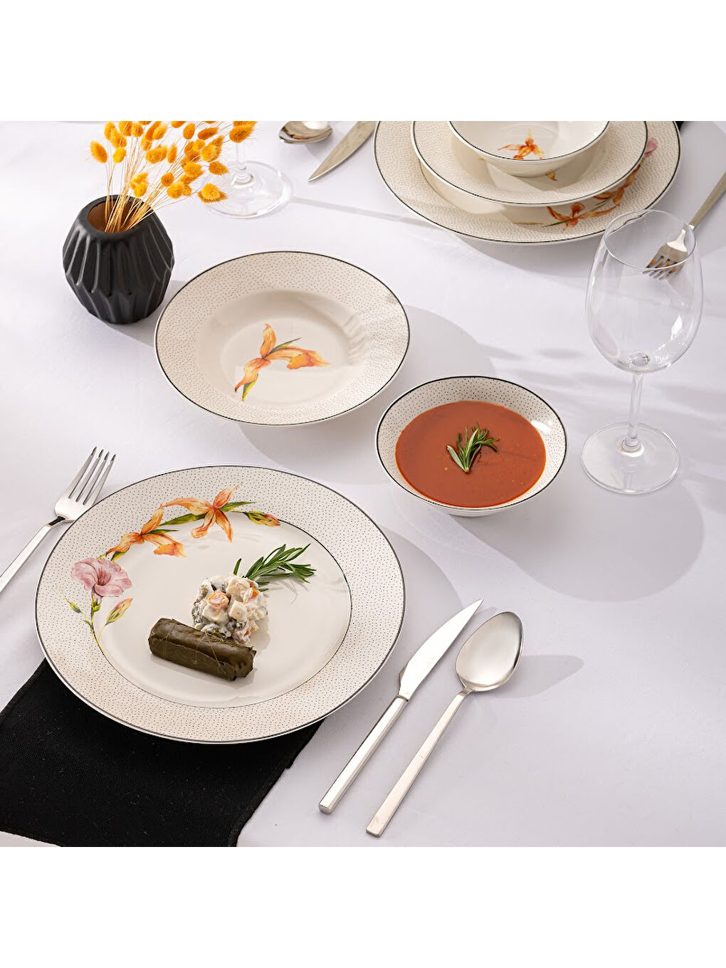 Beyaz New Bone Nova 18 Parça 6 Kişilik Yuvarlak Yemek Takımı-9