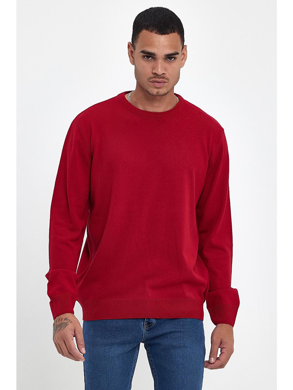 Kırmızı Bisiklet Yaka Kaşmir Triko Sweat spr24tr001-2