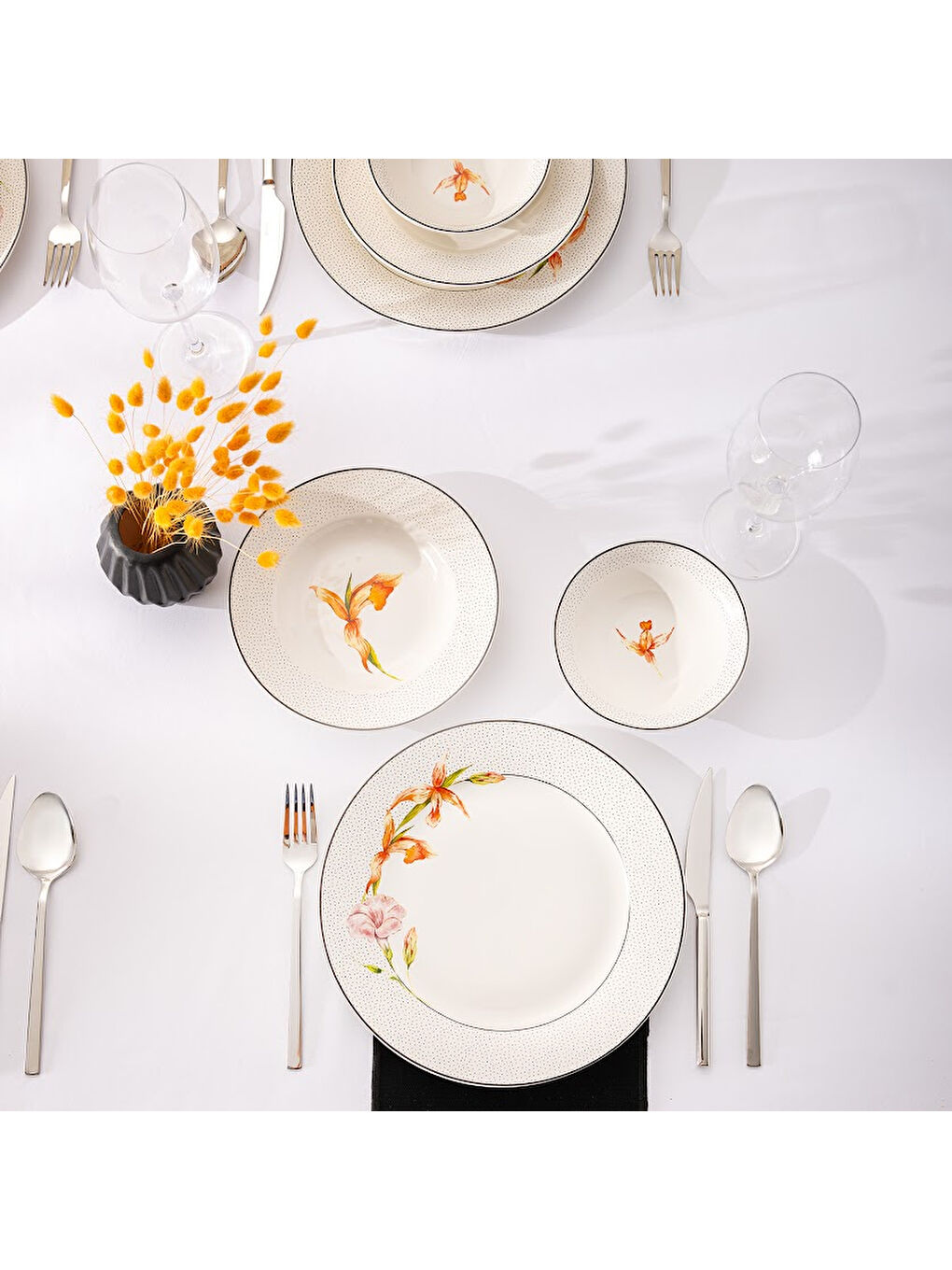 Beyaz New Bone Nova 18 Parça 6 Kişilik Yuvarlak Yemek Takımı-10