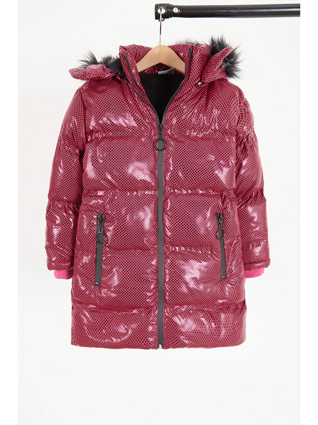 Kız Çocuk Altıgen Desenli Bordo Şişme Mont 16272