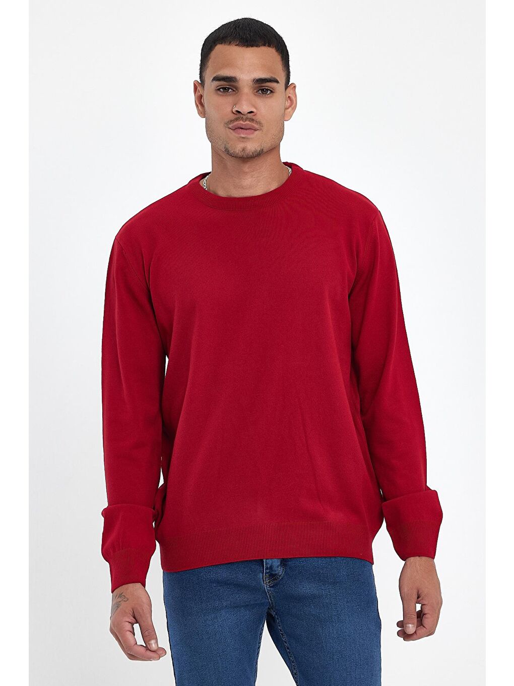 Kırmızı Bisiklet Yaka Kaşmir Triko Sweat spr24tr001-4