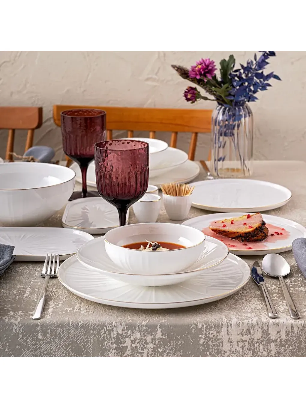 Beyaz Sirius Gold Fine Bone 59 Parça 12 Kişilik Yemek Takımı-6