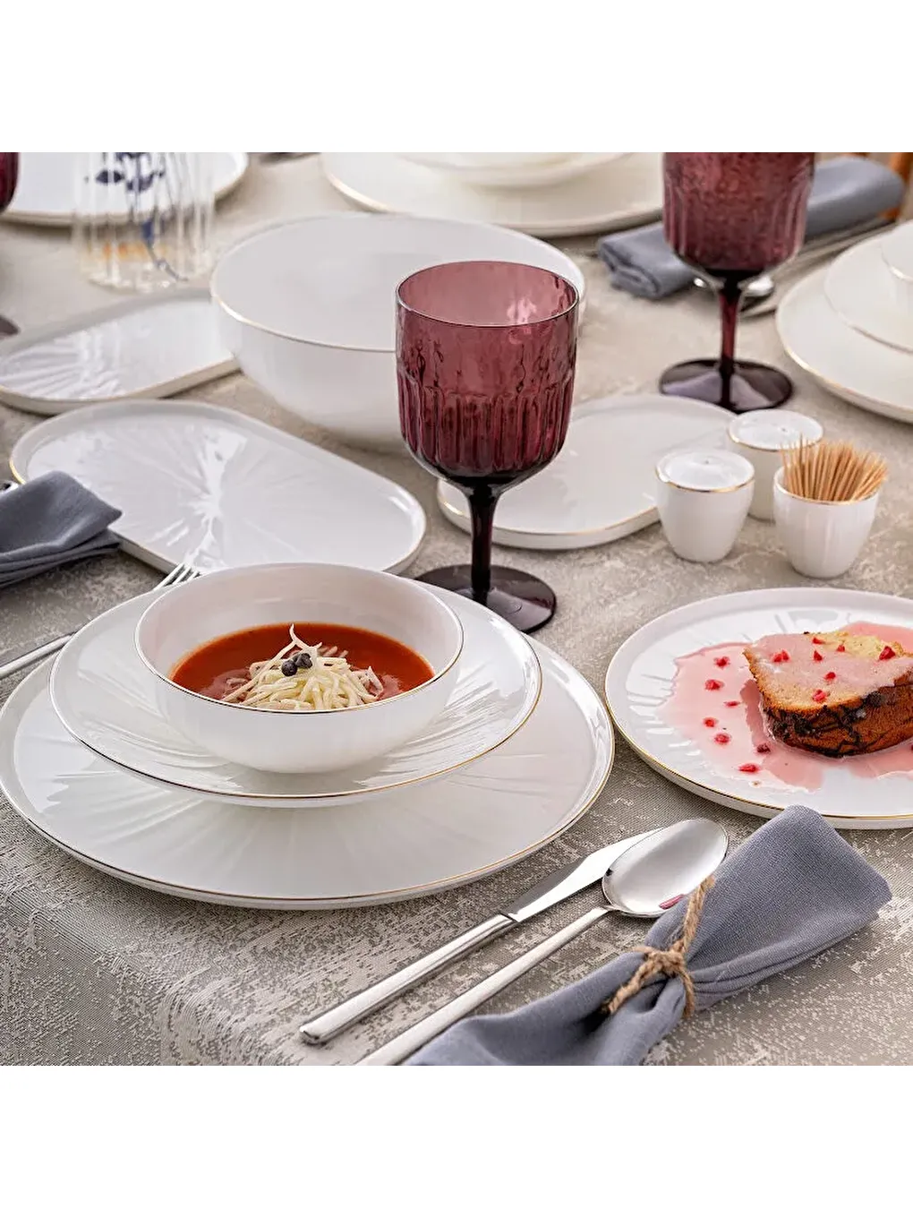 Beyaz Sirius Gold Fine Bone 59 Parça 12 Kişilik Yemek Takımı-8