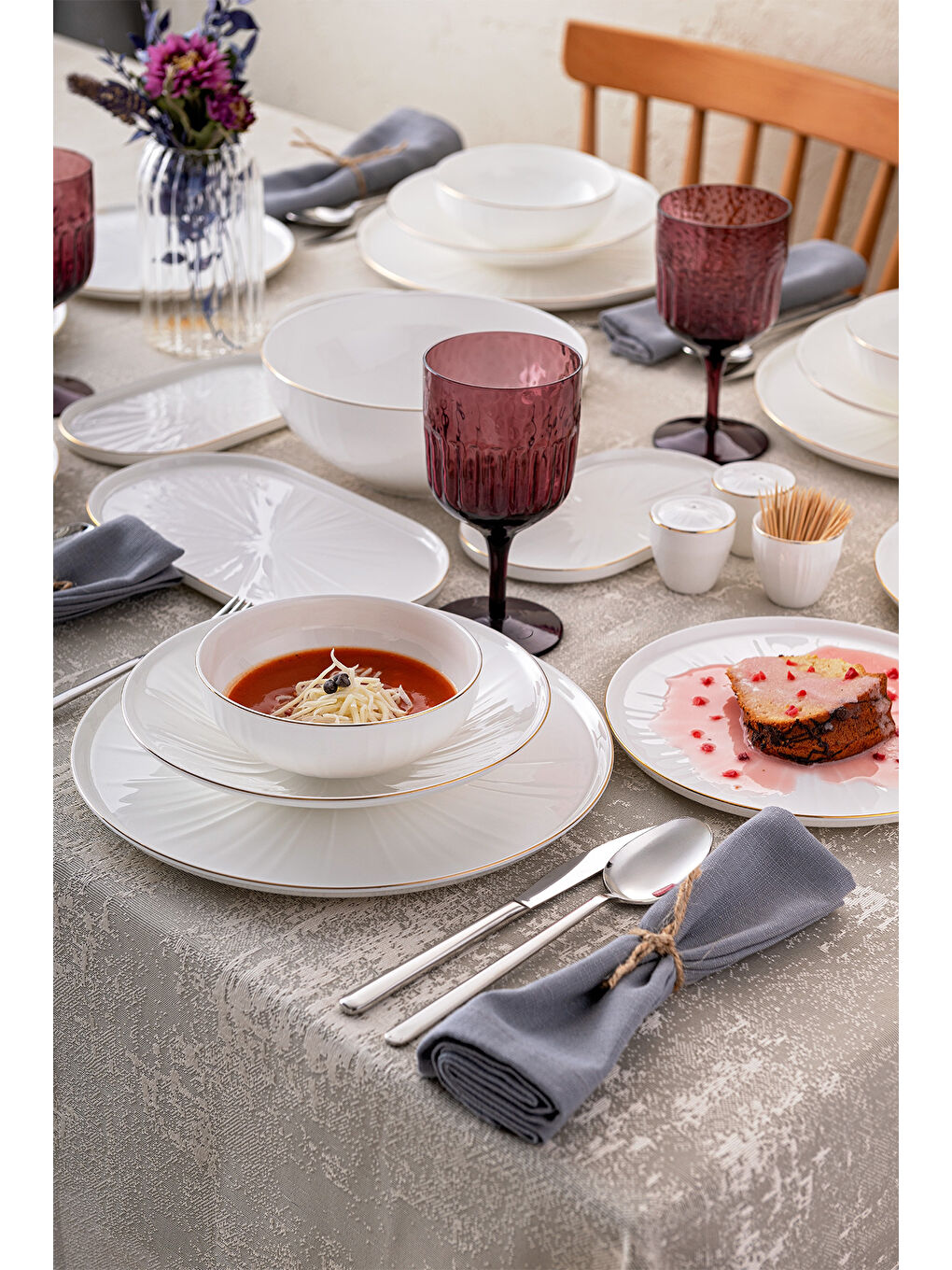 Beyaz Sirius Gold Fine Bone 59 Parça 12 Kişilik Yemek Takımı-1